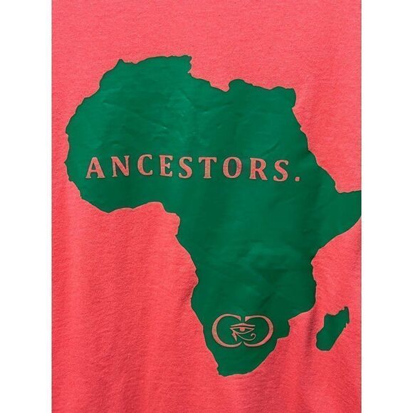 Gildan T-Shirt Coral Green Africa Ancestors Graphic Cotton Crew Neck Womens M - Picture 3 of 5
